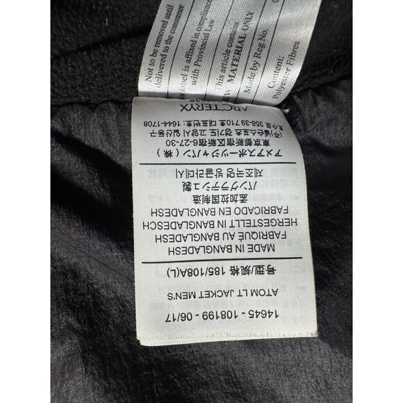 Arc'teryx Jacket Mens Large Black Atom LT Insulated Full Zip Stretch 14645 - Picture 6 of 15